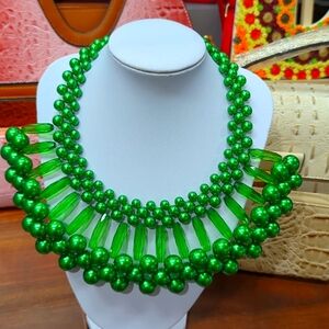 Metallic green beaded necklace